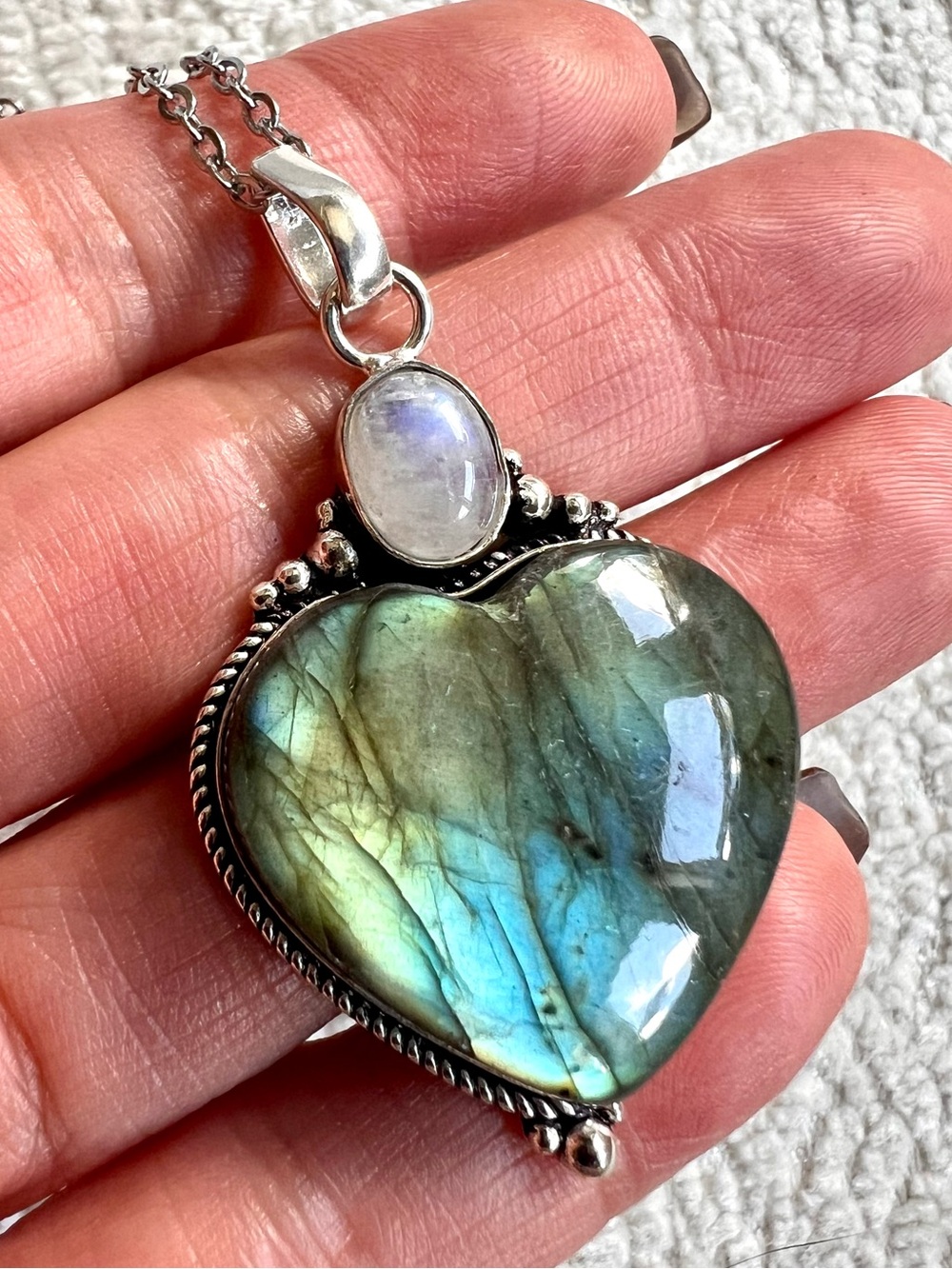925 Earthlight Arctic Flash Labradorite ❤️ Heart Pendant Necklace